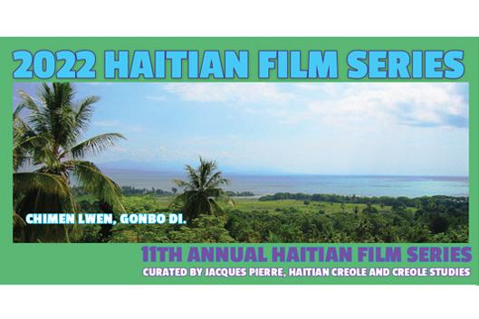 flyer for Haitian Film Series, photo of Haiti landscape